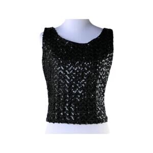 Vintage Black Sequin Top (Shell) with Back Metal Zipper Medium